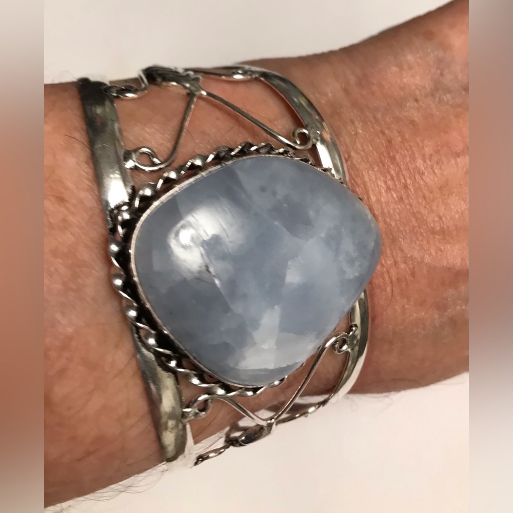 Moonstone Stamped 925 Sterling Silver Cuff Bracelet